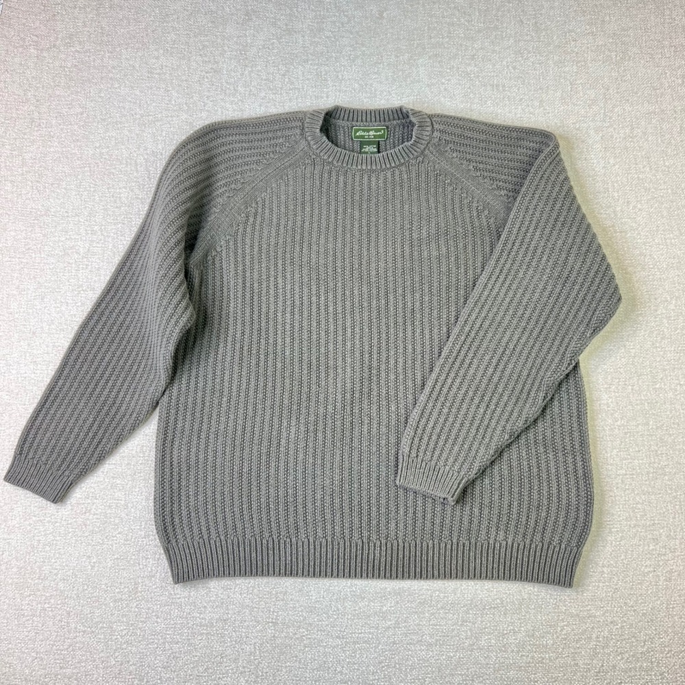 Eddie Bauer Green Ribbed Knit Sweater Mens Large Cotton Raglan Crewneck Gorpcore